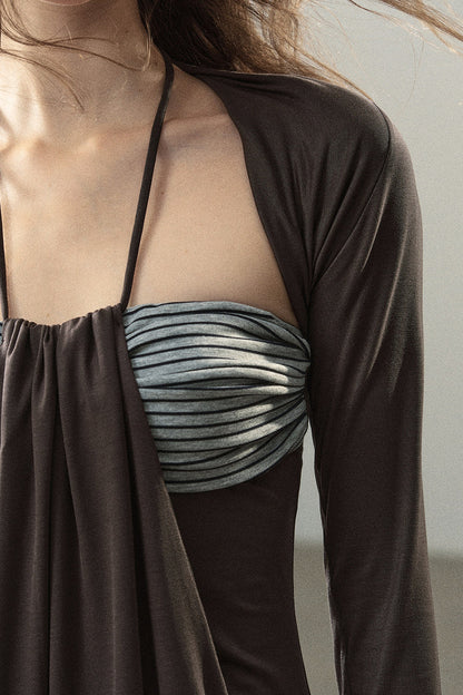 Shawl and Striped Long Dress Set-Up
