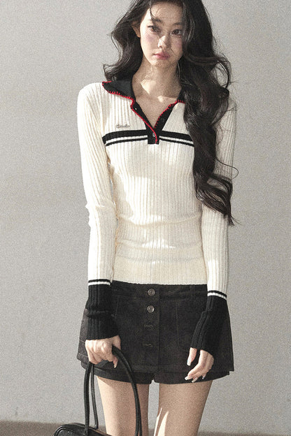 Long Sleeve Knit Polo Shirt