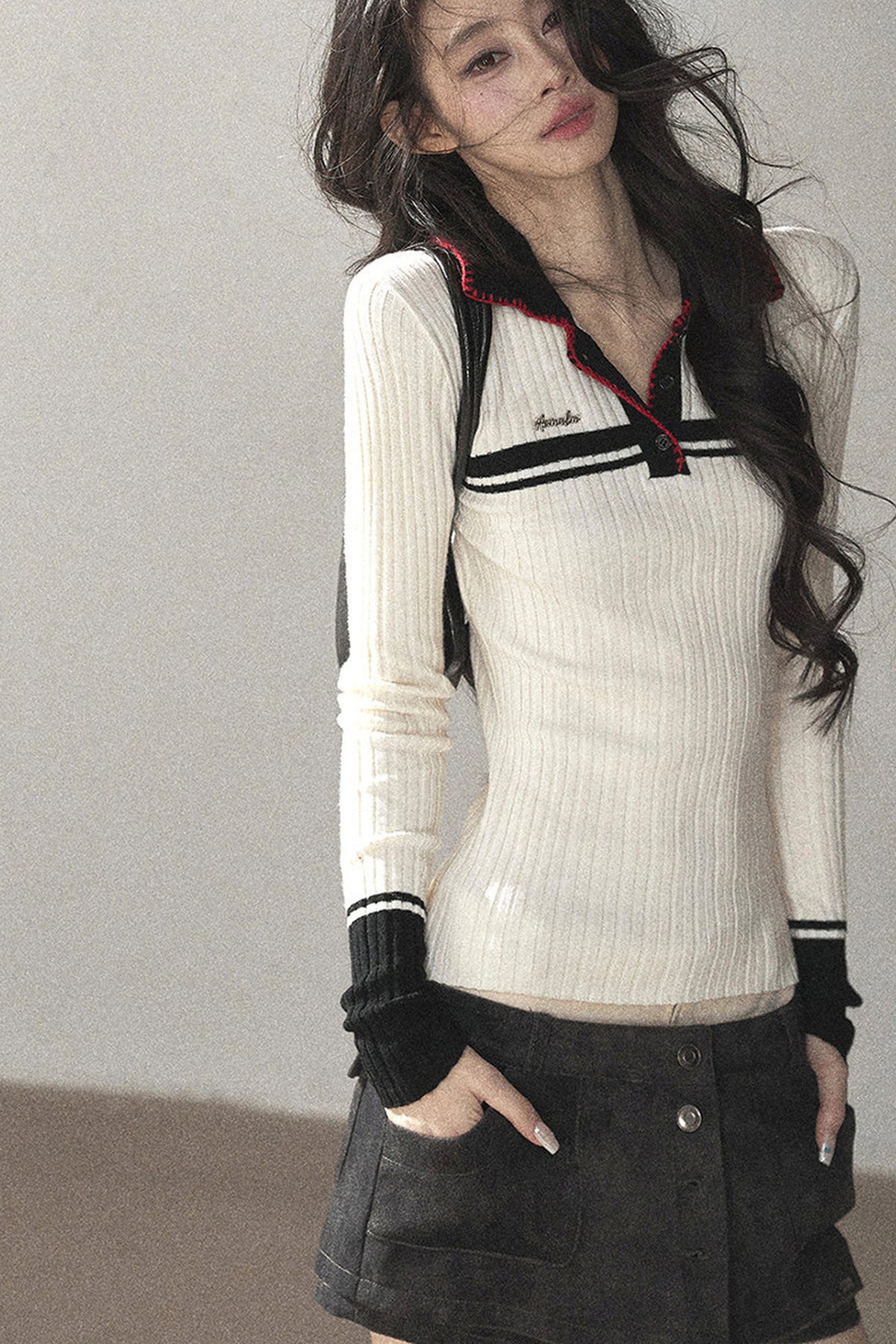 Long Sleeve Knit Polo Shirt