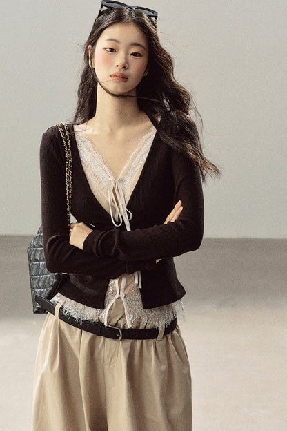 Layered-Look Lace Knit Top