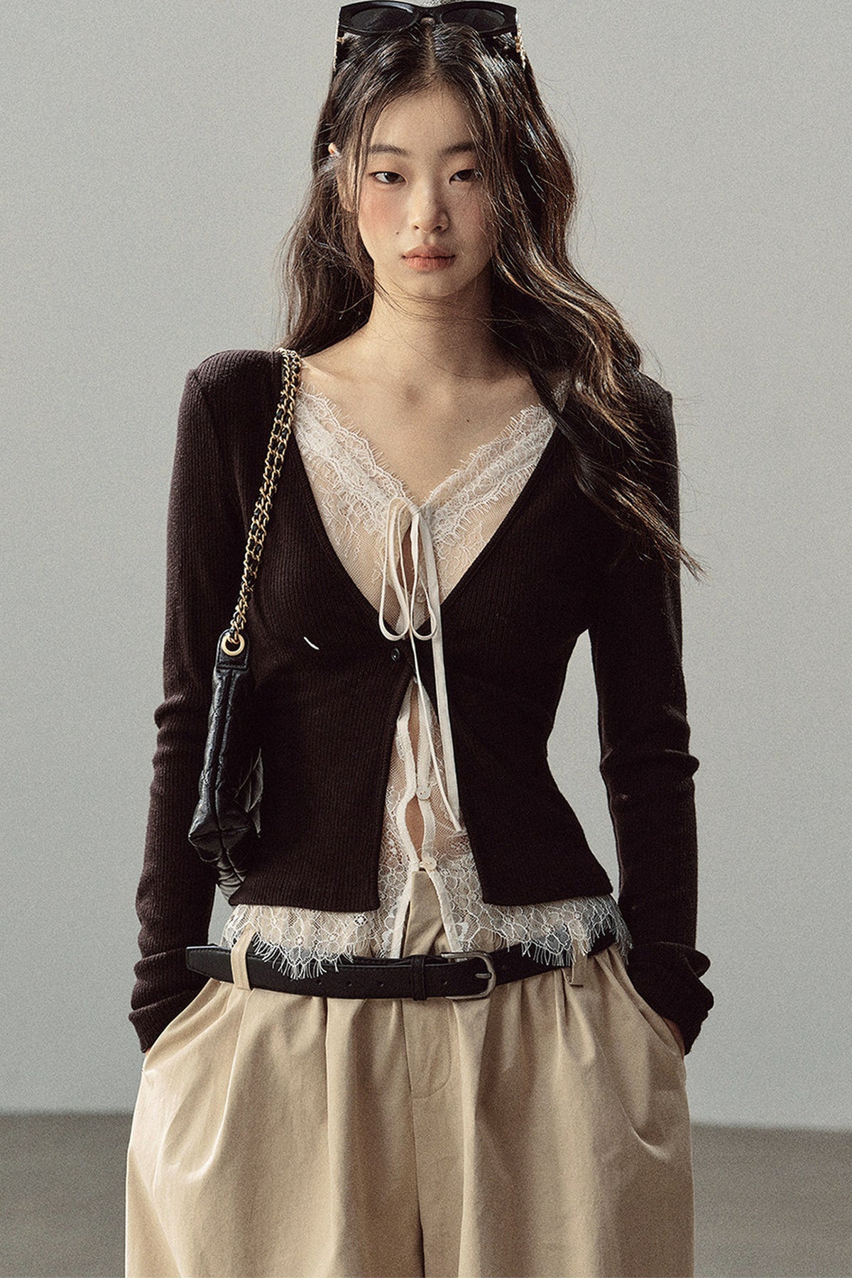Layered-Look Lace Knit Top