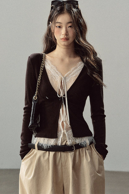 Layered-Look Lace Knit Top