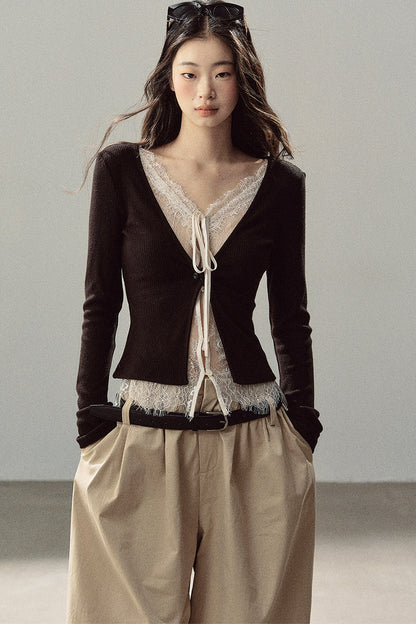 Layered-Look Lace Knit Top