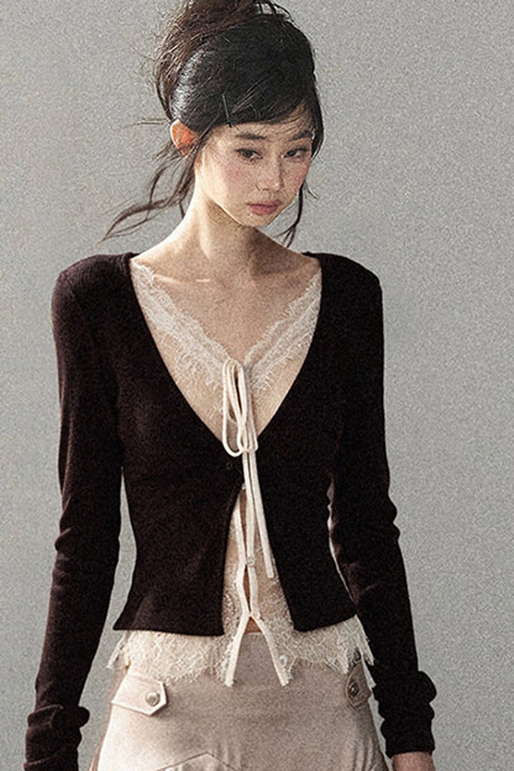 Layered-Look Lace Knit Top