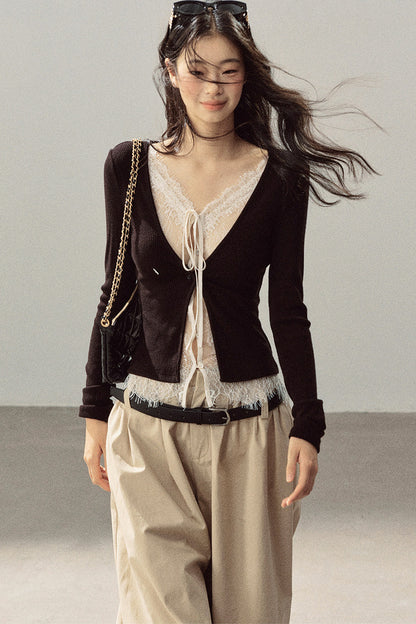Layered-Look Lace Knit Top