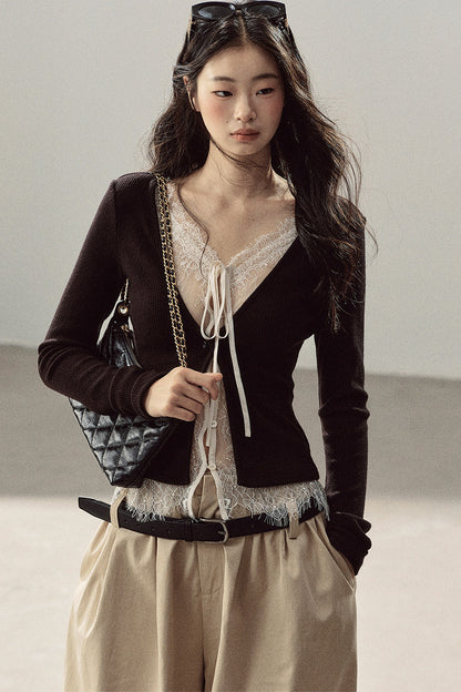 Layered-Look Lace Knit Top