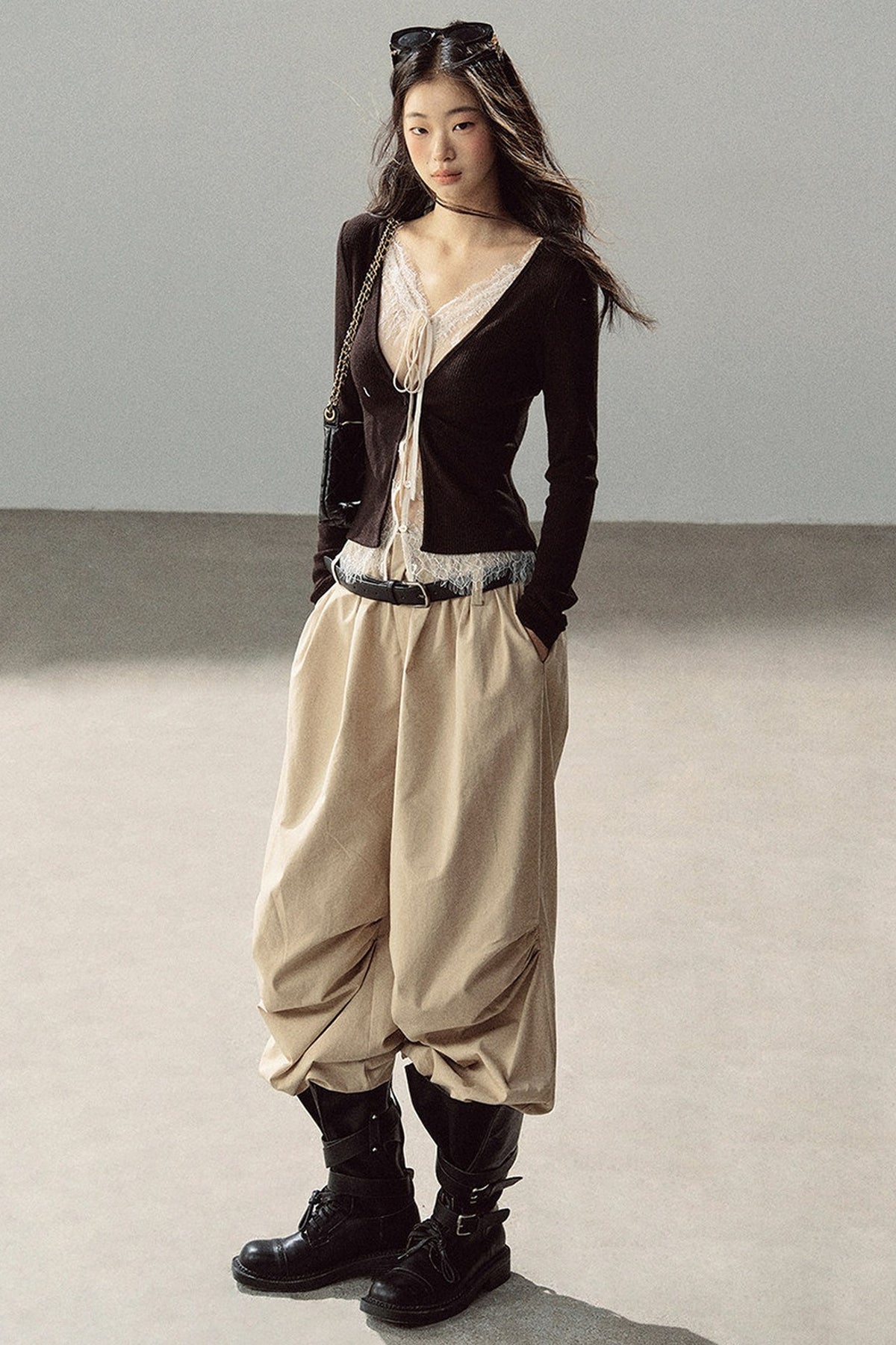 Layered-Look Lace Knit Top