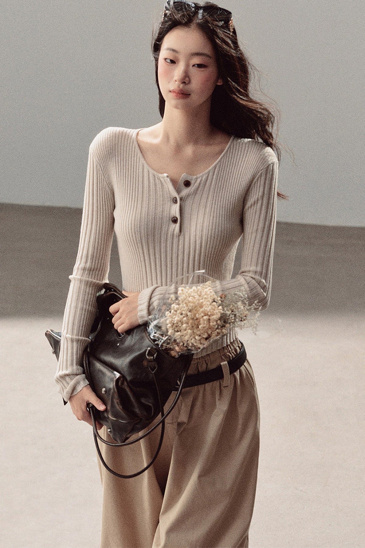 Long-Sleeved Knit T-Shirt