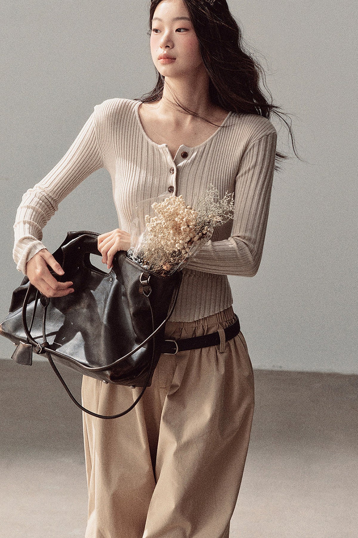 Long-Sleeved Knit T-Shirt