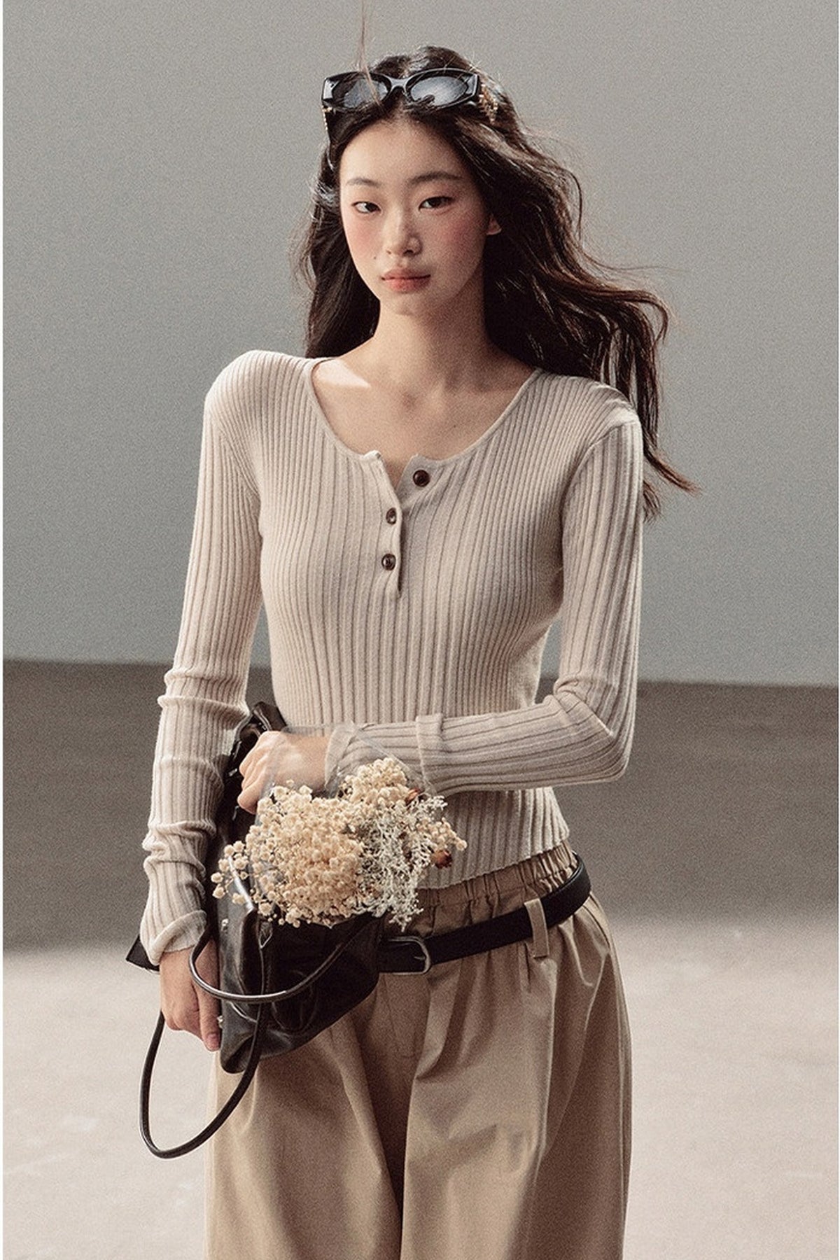 Long-Sleeved Knit T-Shirt