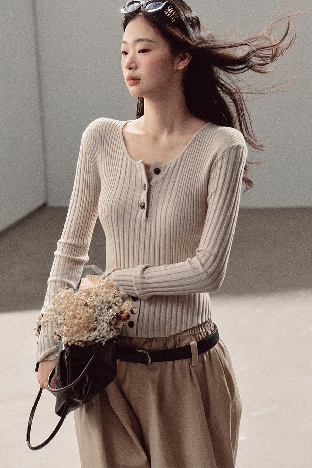 Long-Sleeved Knit T-Shirt