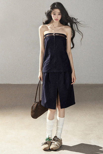Floating Bluebell Denim Two-Piece Skirt Set-Up