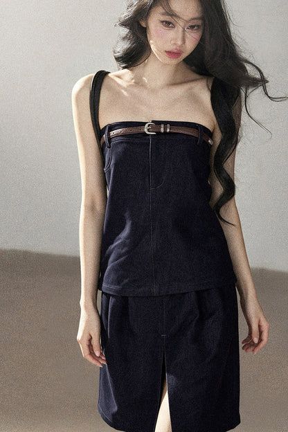 Floating Bluebell Denim Two-Piece Skirt Set-Up