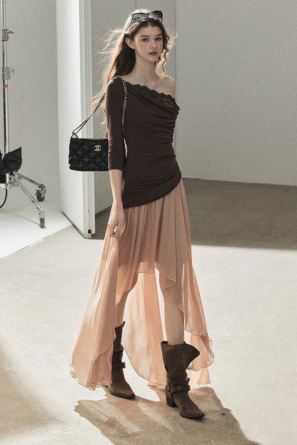 French Style Off-Shoulder Lace Dress and Jacket Set-Up