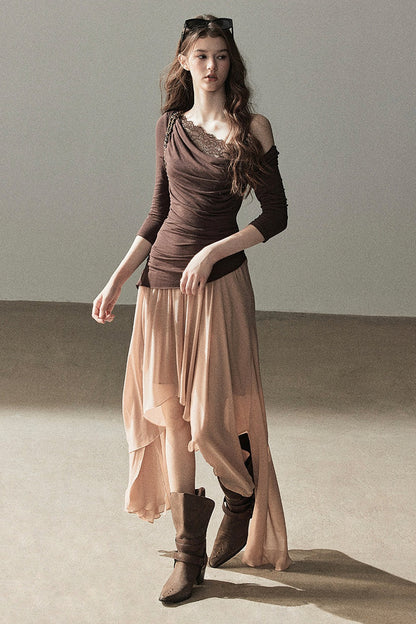 French Style Off-Shoulder Lace Dress and Jacket Set-Up