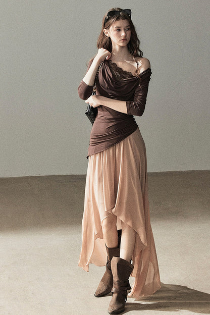 French Style Off-Shoulder Lace Dress and Jacket Set-Up