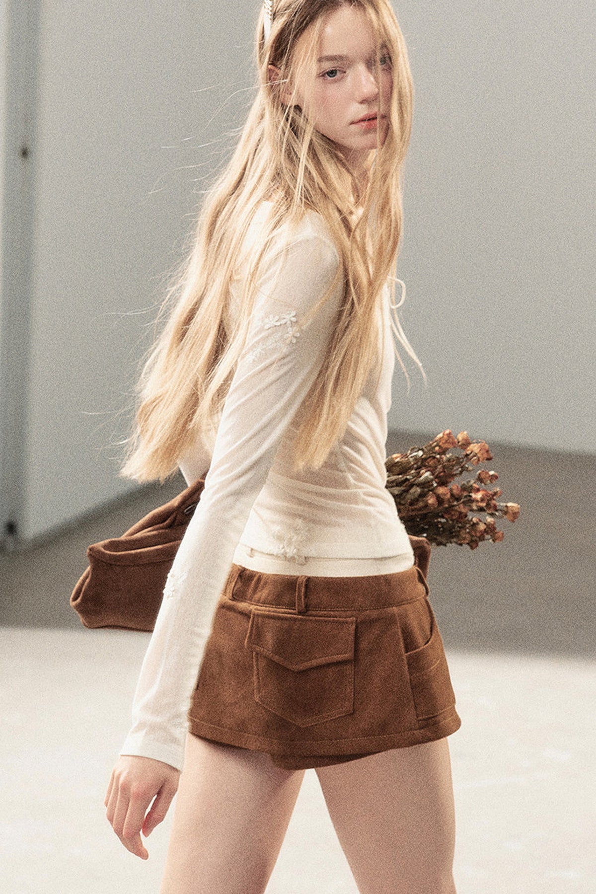 Long-Sleeved Floral Lace-Up T-Shirt