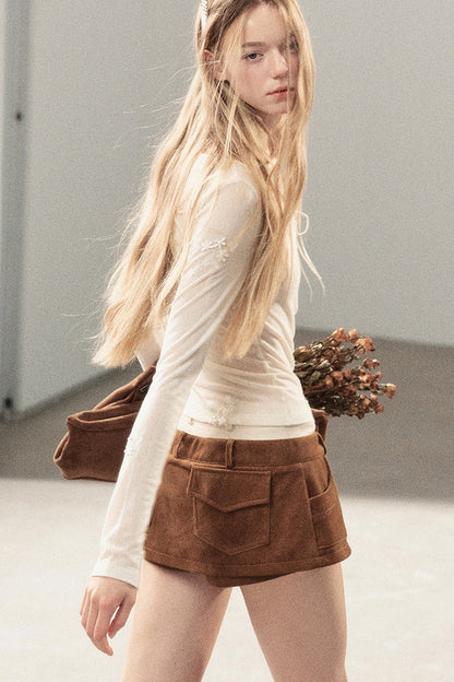 Long-Sleeved Floral Lace-Up T-Shirt