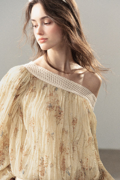 Floral Off-Shoulder Chiffon Cover-Up Blouse