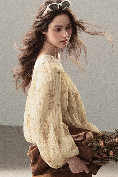 Floral Off-Shoulder Chiffon Cover-Up Blouse