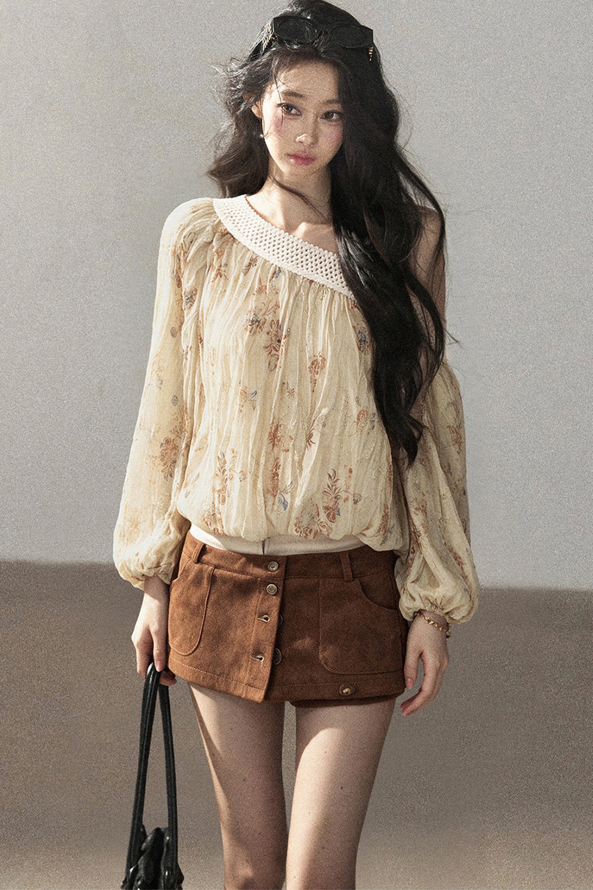 Floral Off-Shoulder Chiffon Cover-Up Blouse