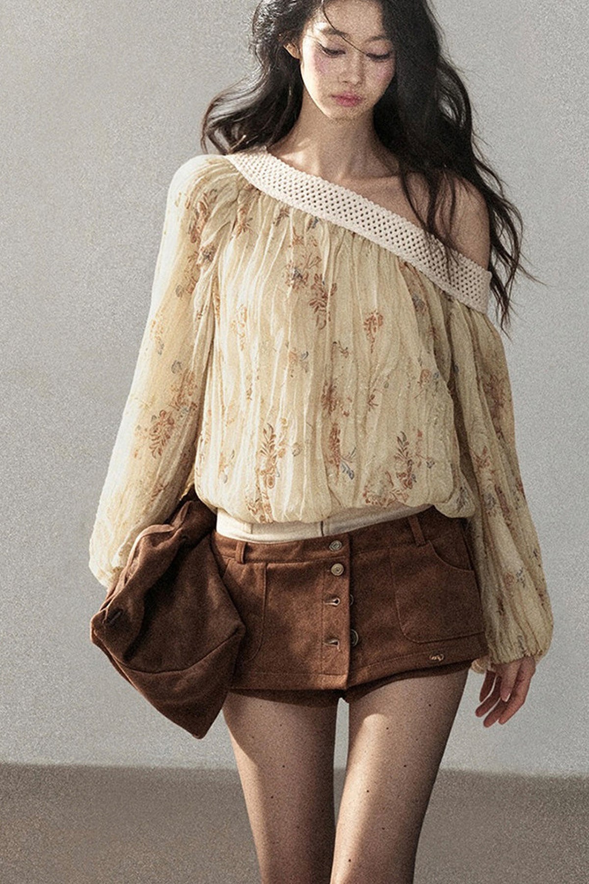 Floral Off-Shoulder Chiffon Cover-Up Blouse