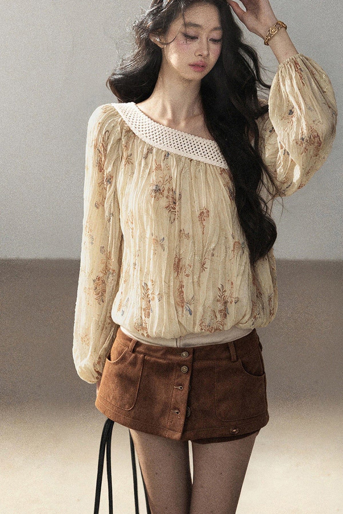 Floral Off-Shoulder Chiffon Cover-Up Blouse