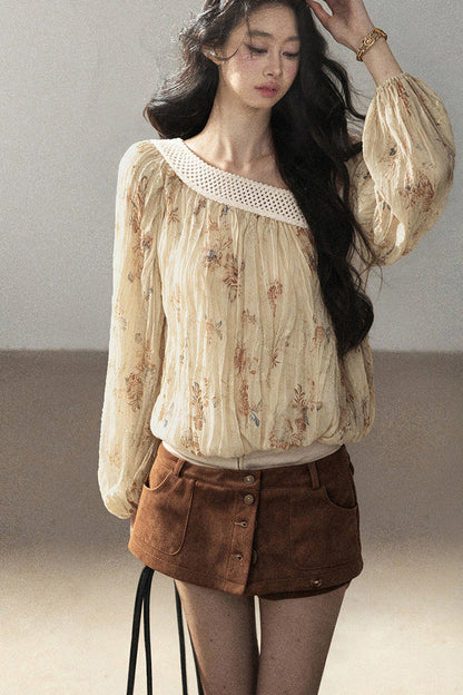 Floral Off-Shoulder Chiffon Cover-Up Blouse