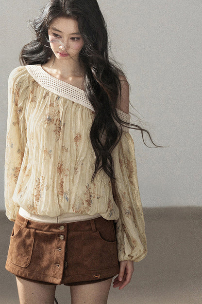 Floral Off-Shoulder Chiffon Cover-Up Blouse