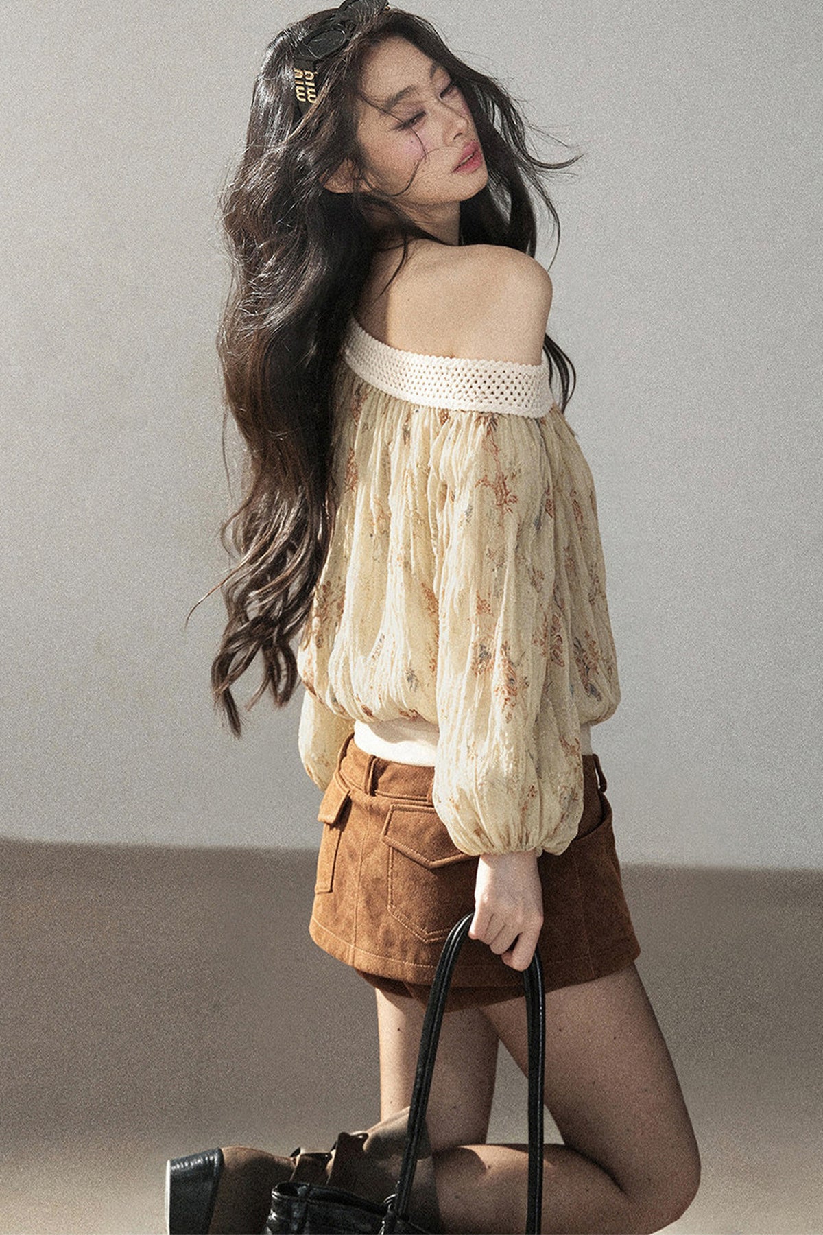 Floral Off-Shoulder Chiffon Cover-Up Blouse