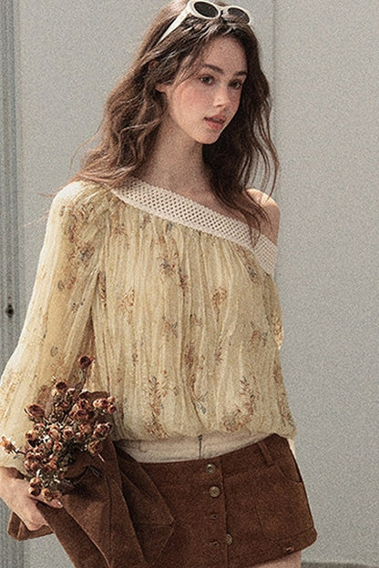 Floral Off-Shoulder Chiffon Cover-Up Blouse