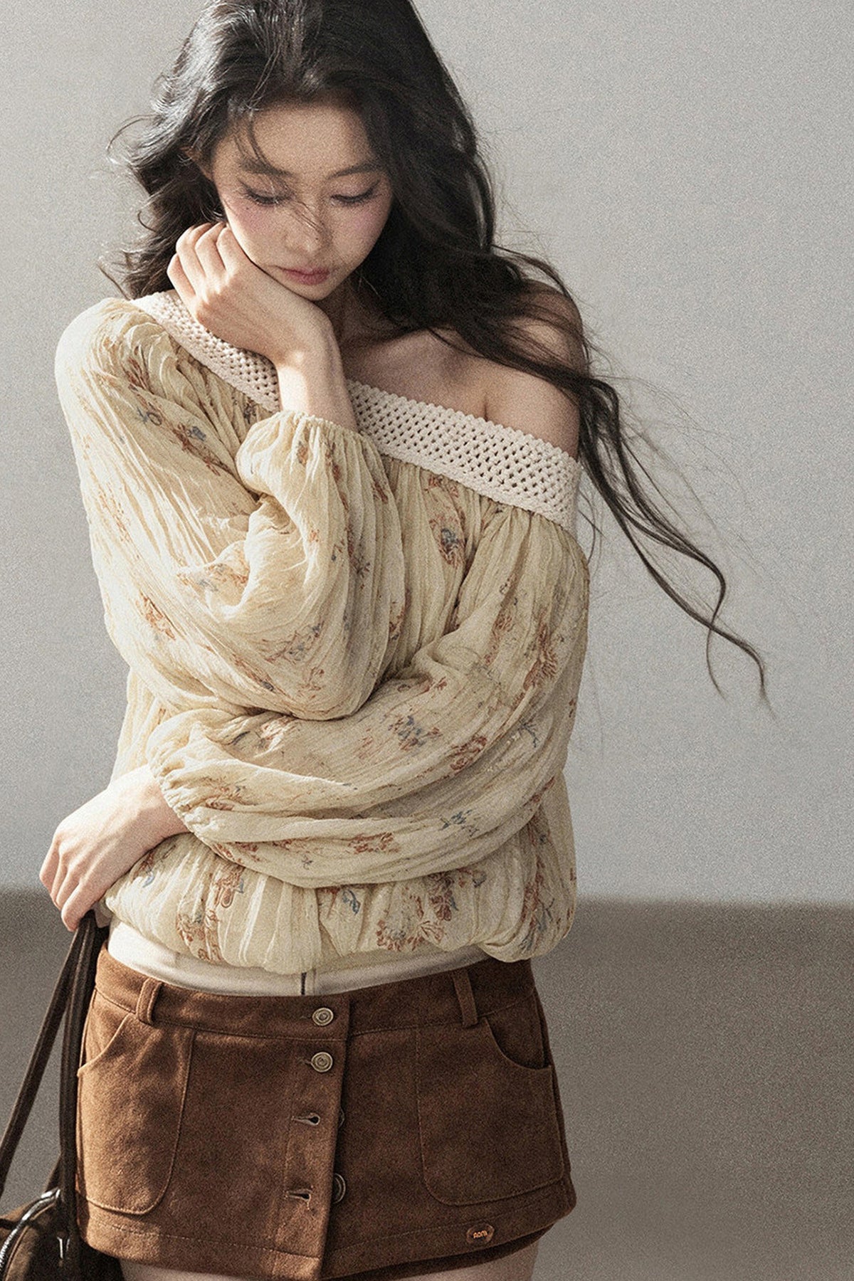 Floral Off-Shoulder Chiffon Cover-Up Blouse