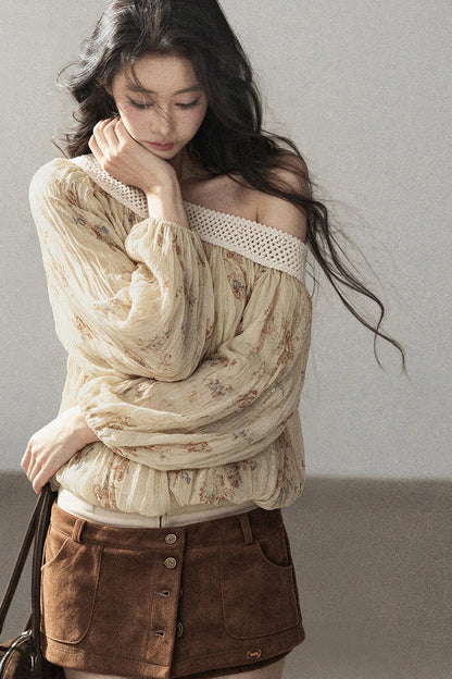 Floral Off-Shoulder Chiffon Cover-Up Blouse
