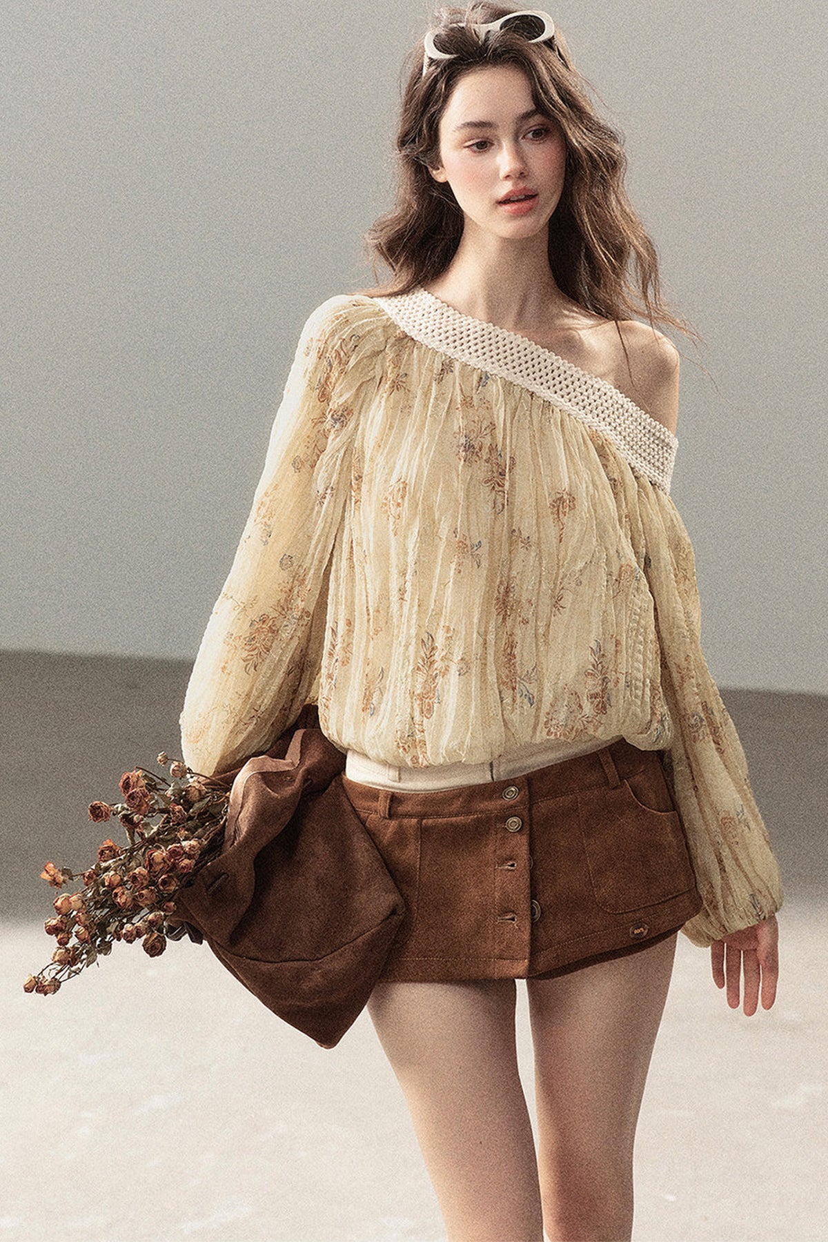 Floral Off-Shoulder Chiffon Cover-Up Blouse