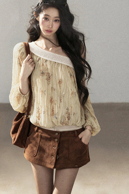 Floral Off-Shoulder Chiffon Cover-Up Blouse