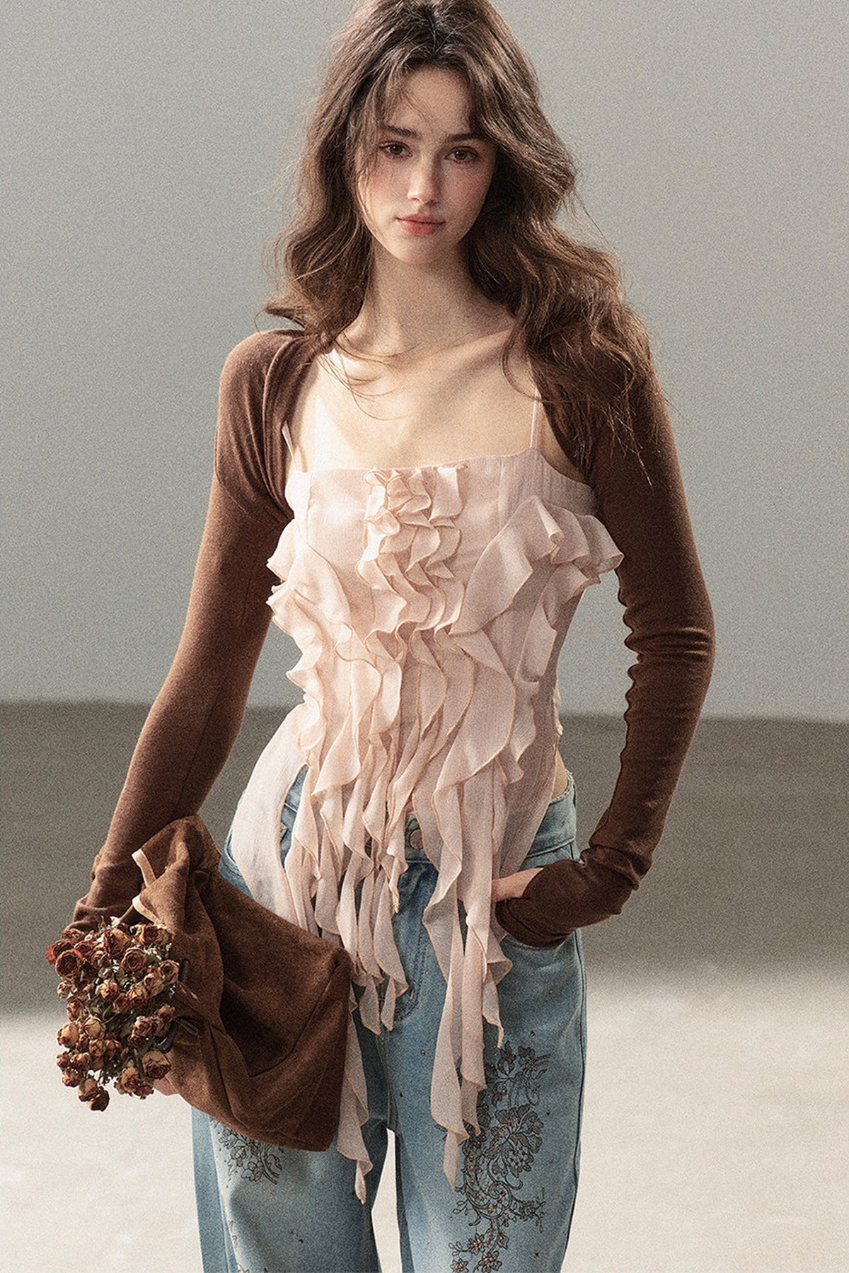 Long-Sleeved Shawl Chiffon Camisole