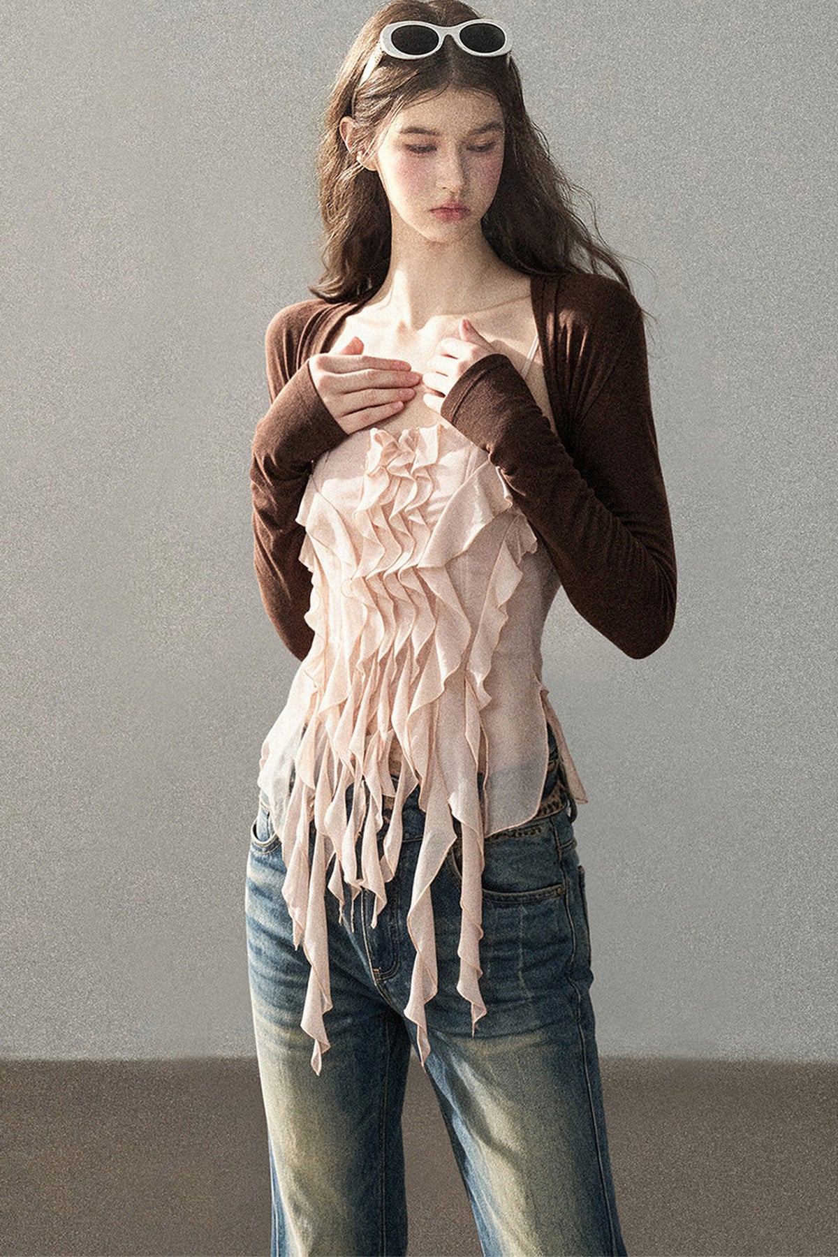Long-Sleeved Shawl Chiffon Camisole