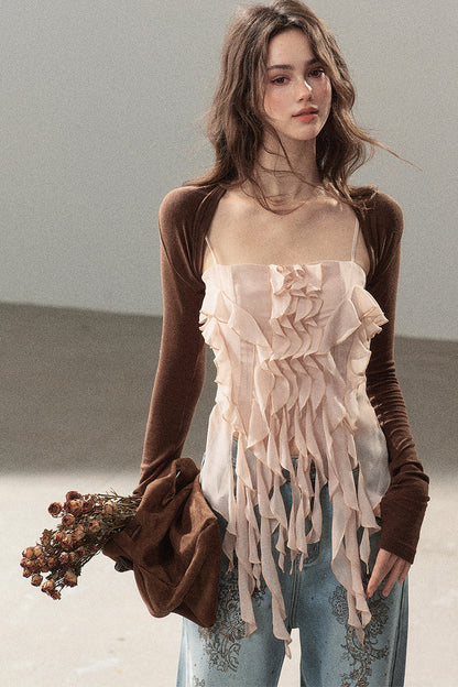 Long-Sleeved Shawl Chiffon Camisole
