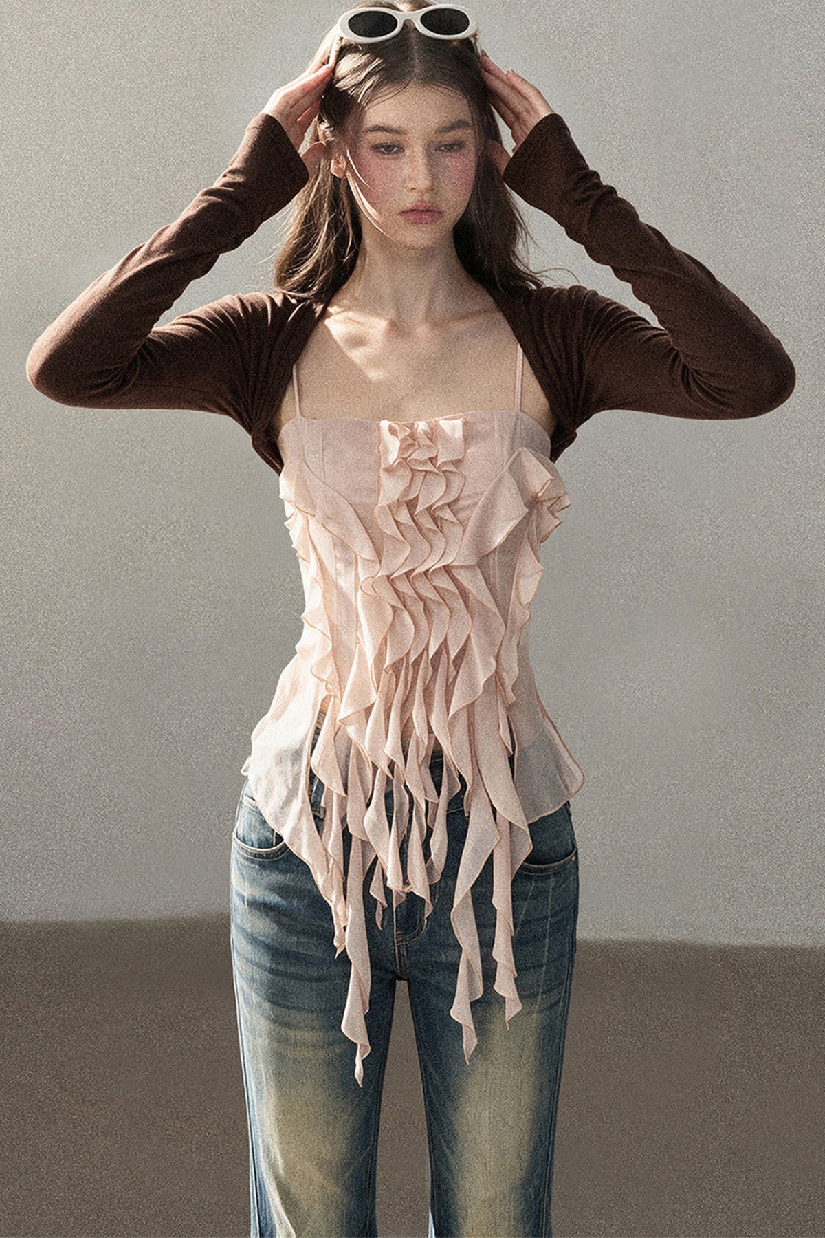 Long-Sleeved Shawl Chiffon Camisole