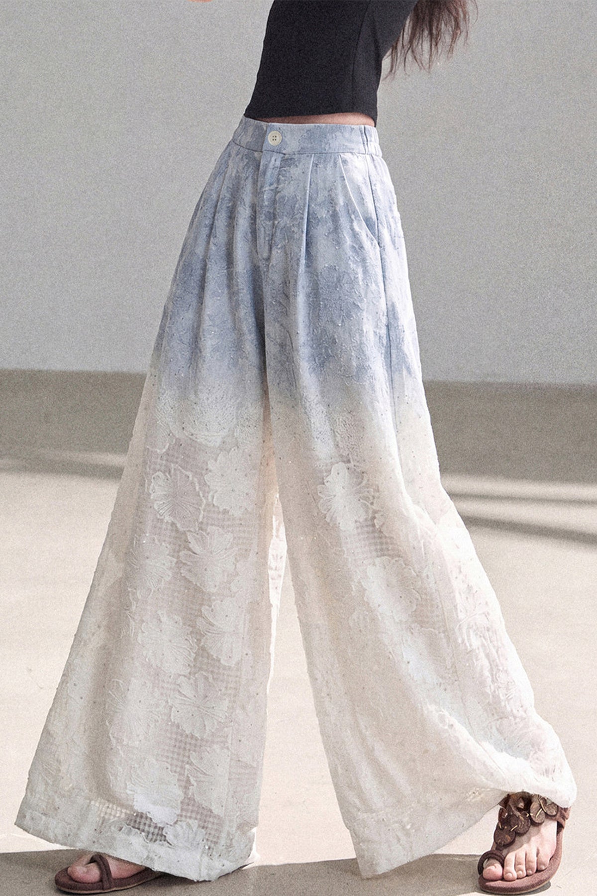 Blue Gradient Wide-Leg Straight Pants