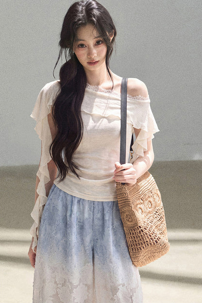 Blue Gradient Wide-Leg Straight Pants