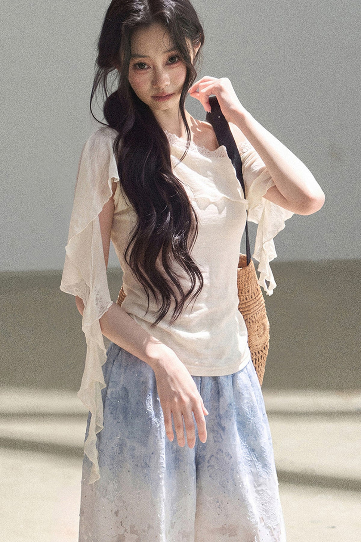 Blue Gradient Wide-Leg Straight Pants