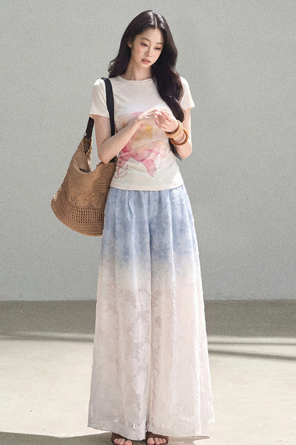 Blue Gradient Wide-Leg Straight Pants