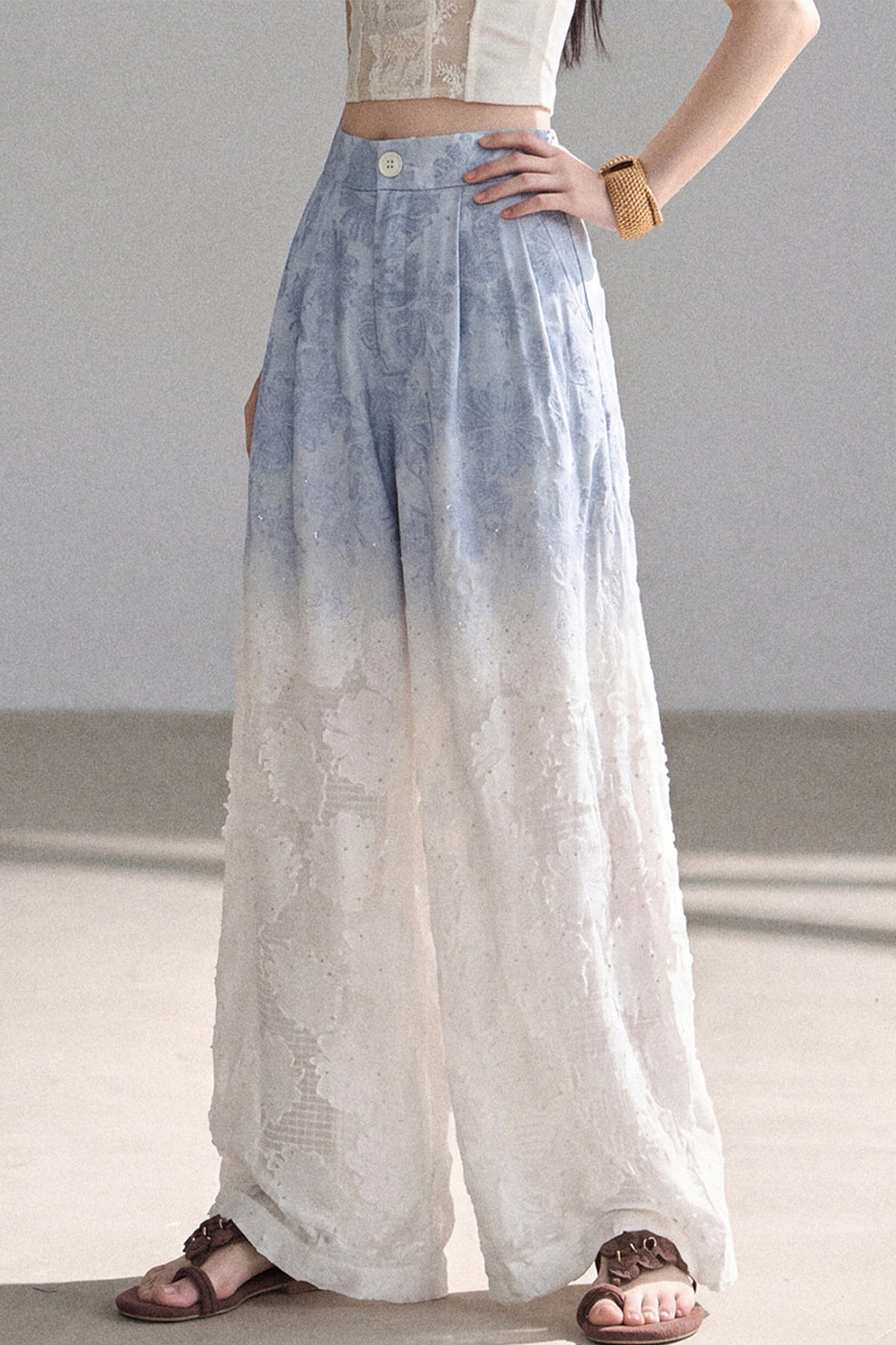 Blue Gradient Wide-Leg Straight Pants