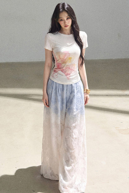 Blue Gradient Wide-Leg Straight Pants