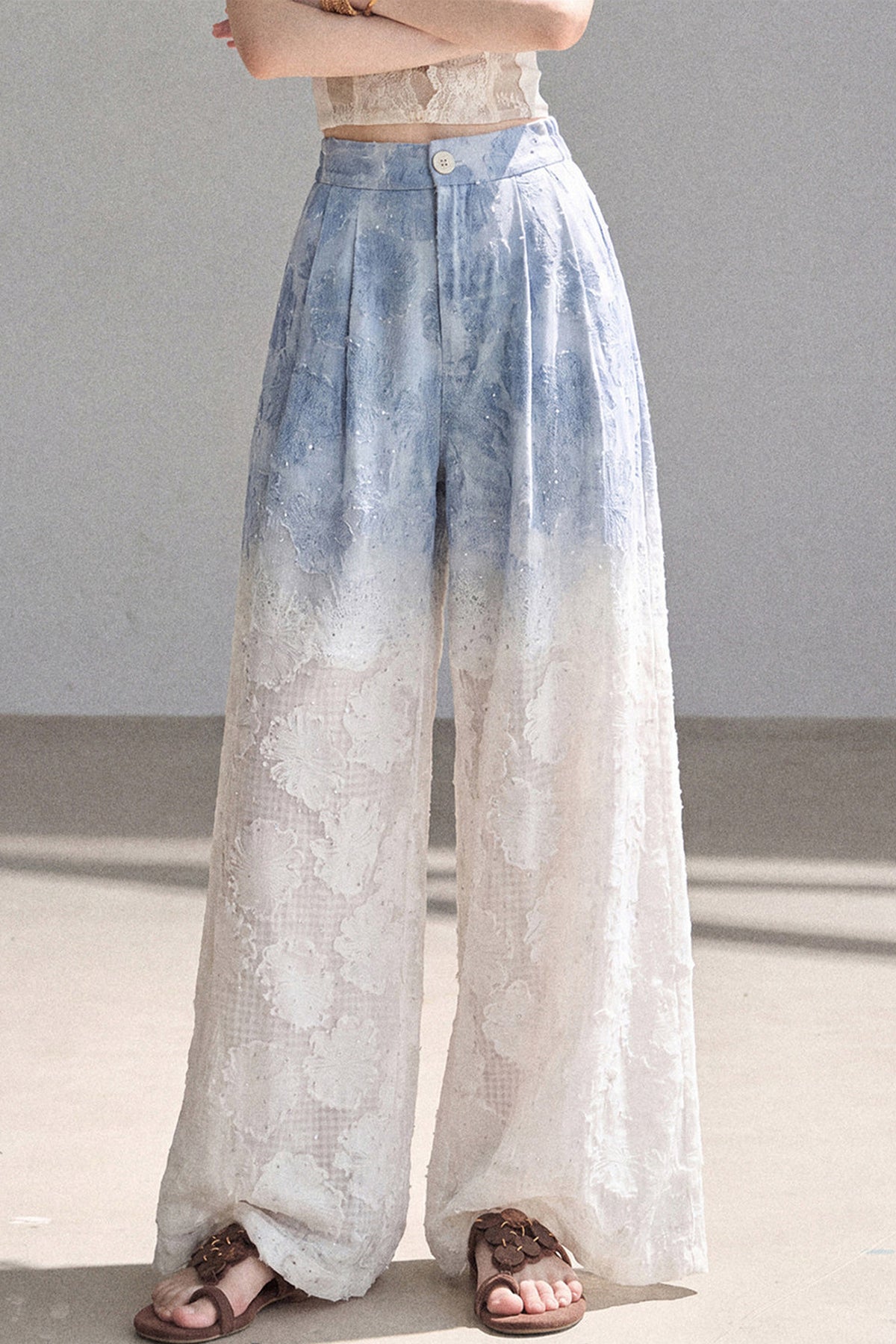 Blue Gradient Wide-Leg Straight Pants