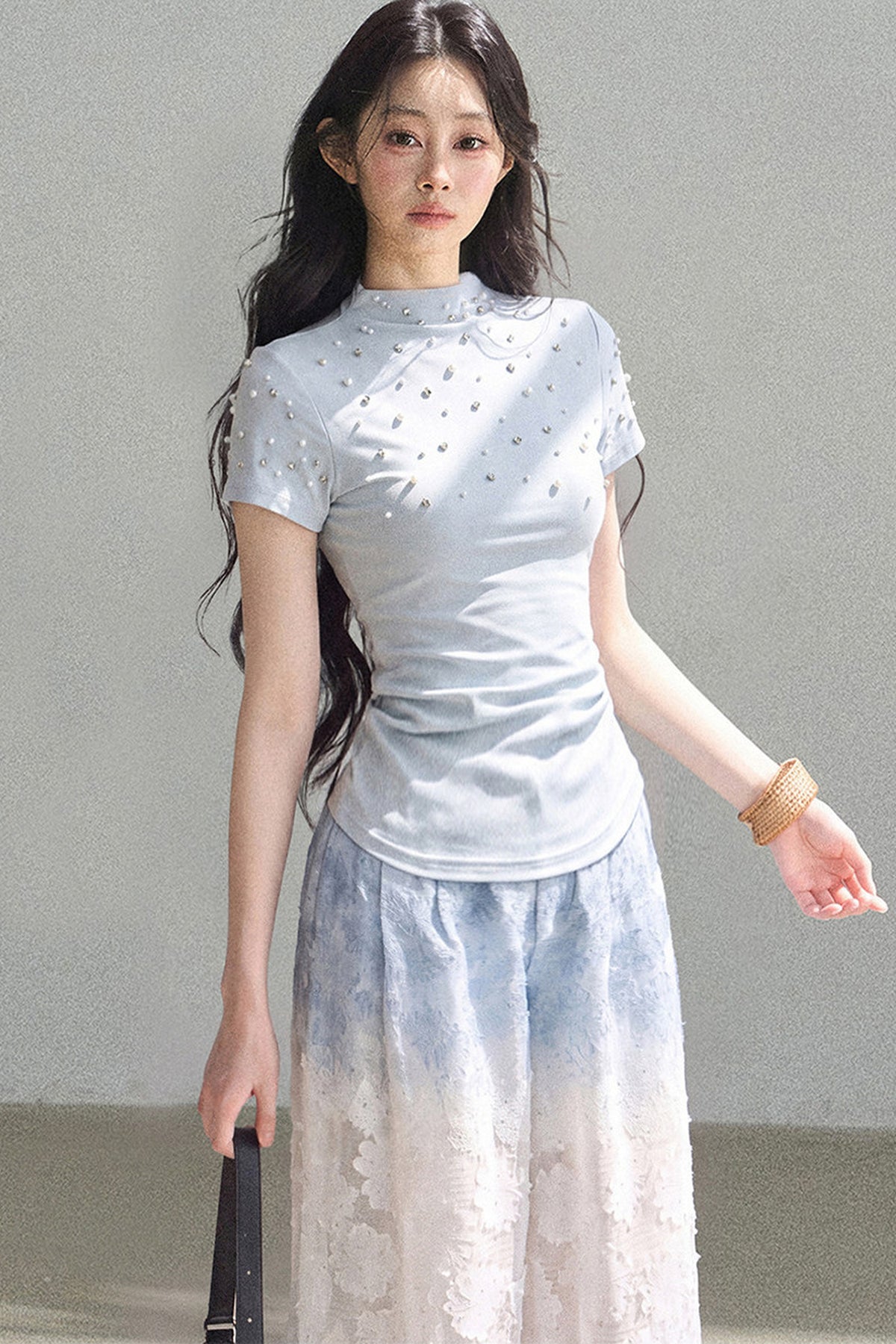 Blue Gradient Wide-Leg Straight Pants