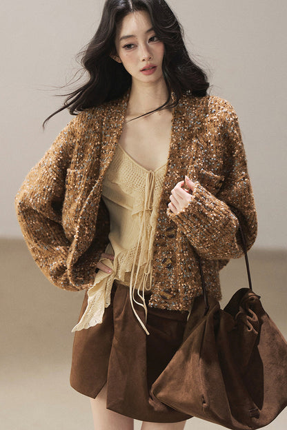 Korean Ruffled Hollow-Out Knit Cardigan
