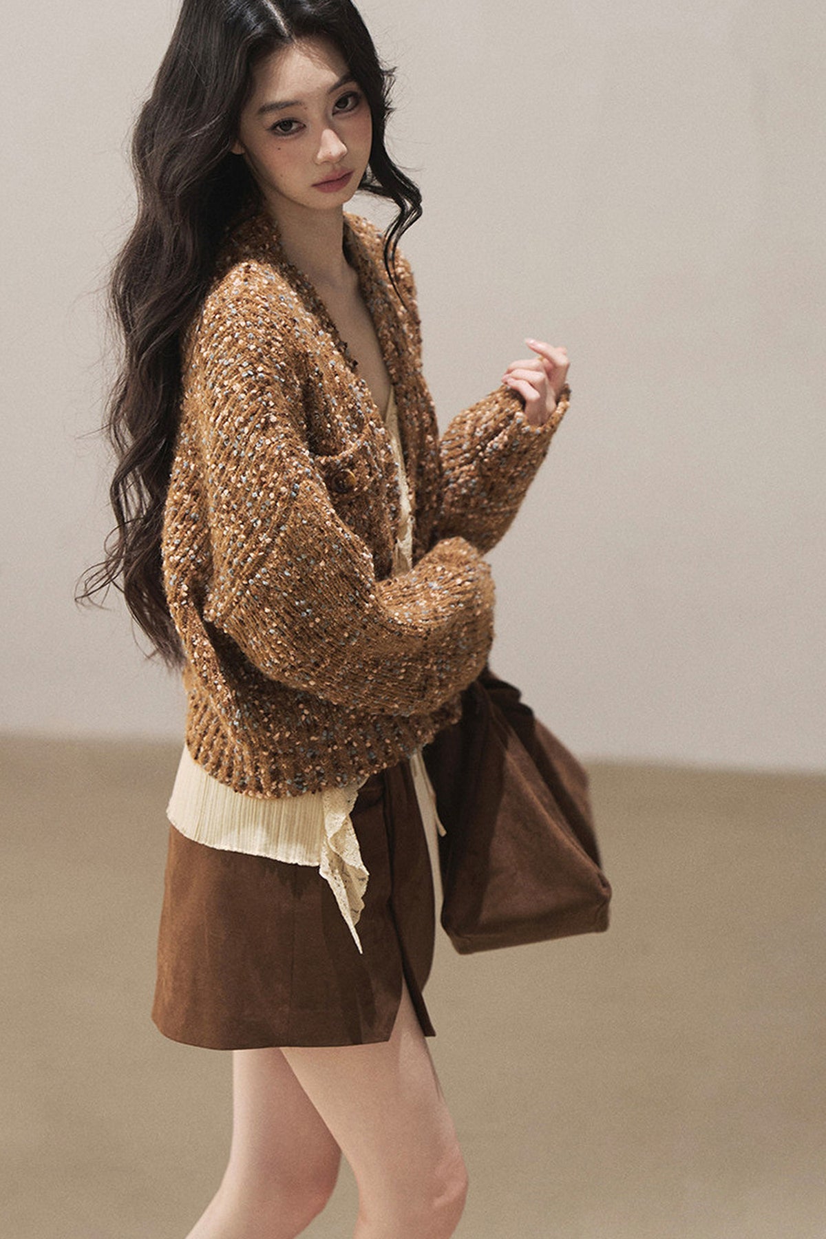 Korean Ruffled Hollow-Out Knit Cardigan