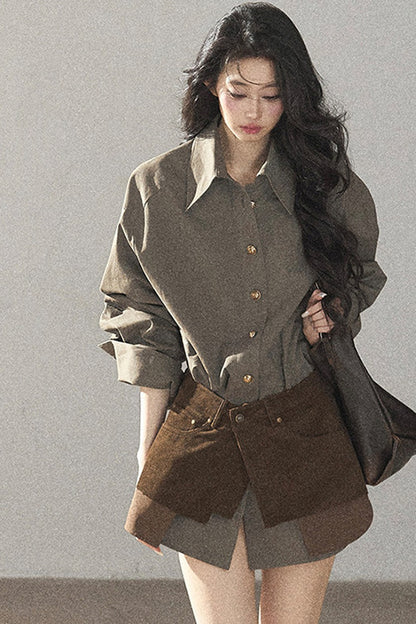 Autumnal Botanical Shirt and Skirt Set